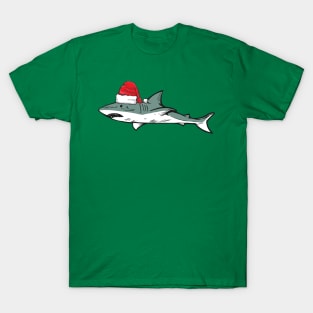 Santa Hat-Wearing Great White Shark Funny Christmas Holiday T-Shirt